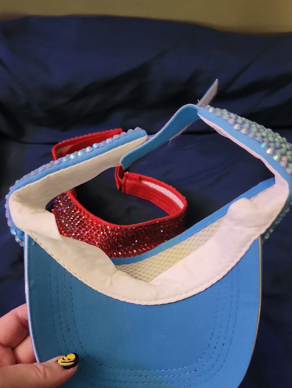 Sparkling Visors - Red and Light Blue Rhinestone Sun Visors